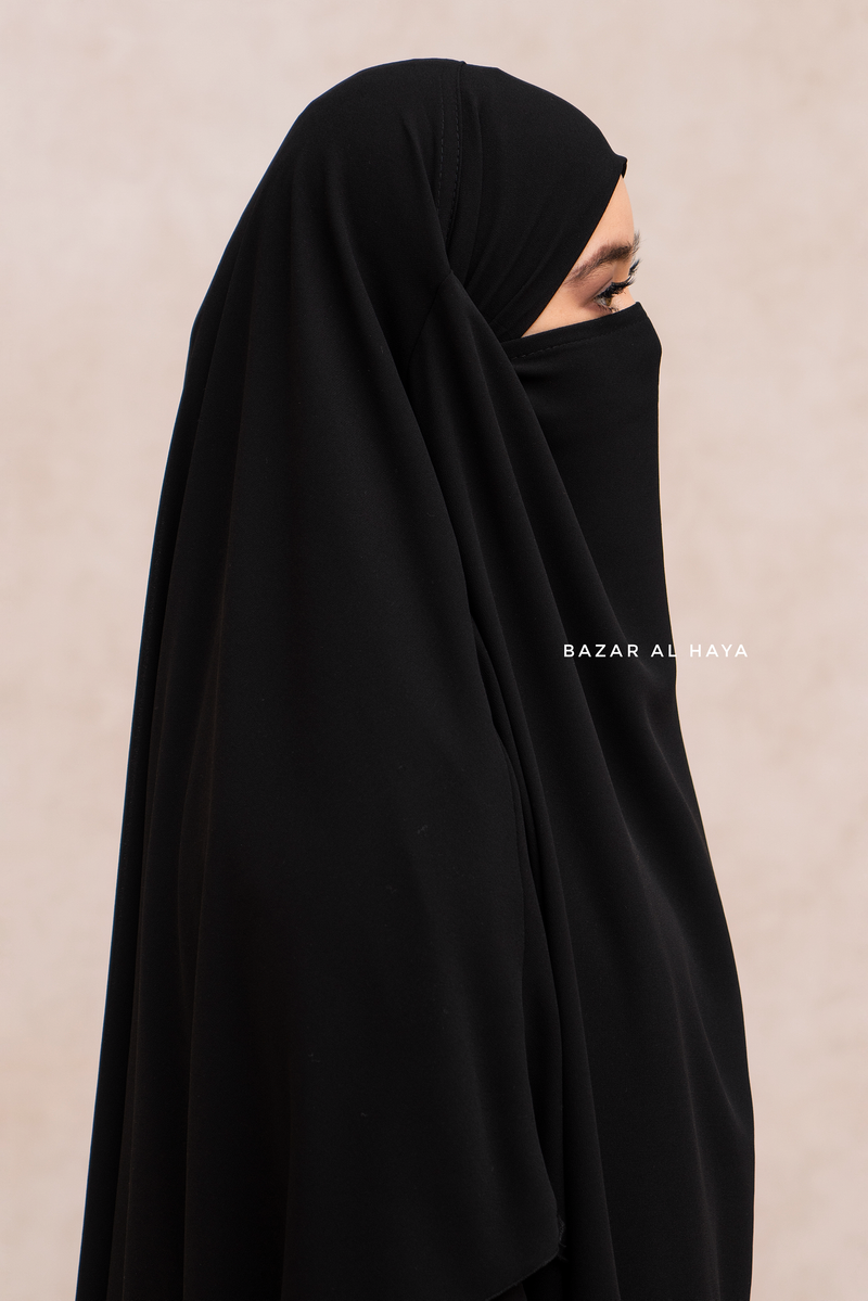 Black Pari Two Layered Diamond Khimar - Crepe Chiffon