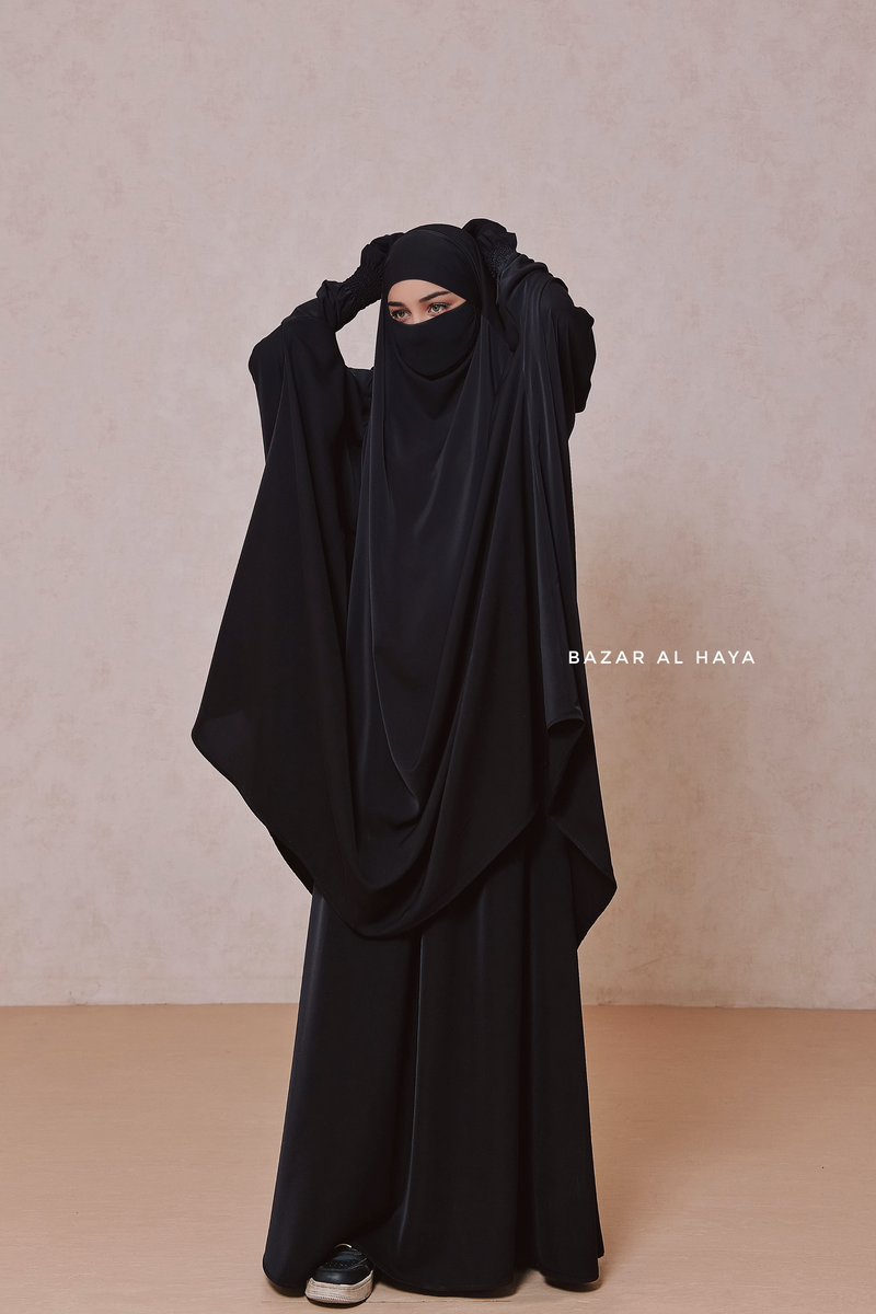 Hoor Two Piece  Black Jilbab With Skirt- Long & Loose