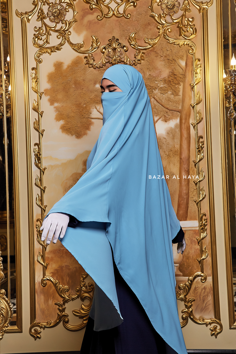 Munawwar Sky Blue Extra Long Triangle Diamond Khimar - Soft Nida