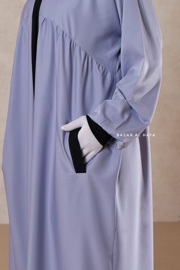 Kalina Lilac Hooded Abaya Dress With Pockets - Soft Crepe Cotton