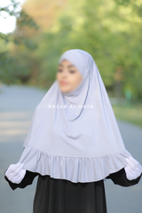 Silver Tieback Ruffle Short Khimar - Soft Cotton