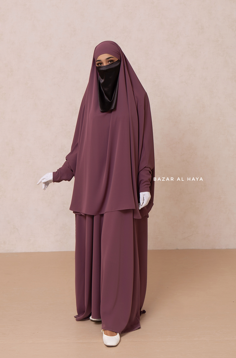 Yasmin Grape Two Piece Jilbab, Dress & Khimar - Long & Loose Style, Light Soft Breathable Fabric