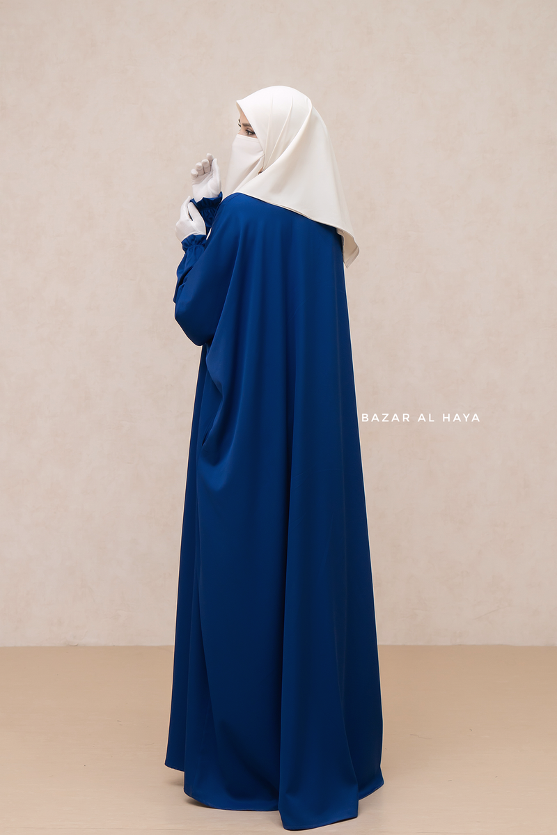 Royal Blue Safa Loose - Fit Abaya With Button Front - Silk Crepe