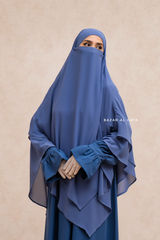 Slate Blue Pari Two Layered Maxi Diamond Khimar - Crepe Chiffon