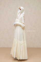 Badra Ivory Butterfly Abaya With Flair Bottom & Zipper Sleeves - Silk Crepe