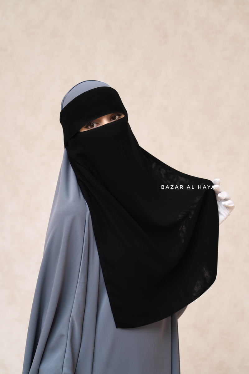 Black Flap Single Niqab - Super Breathable Veil - Medium & Large