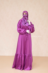 Purple Elegant Shaheen Satin Dress Scarf & Slip Dress Set - 3 Piece