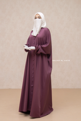 Mauve Safa Loose - Fit Abaya With Button Front - Silk Crepe