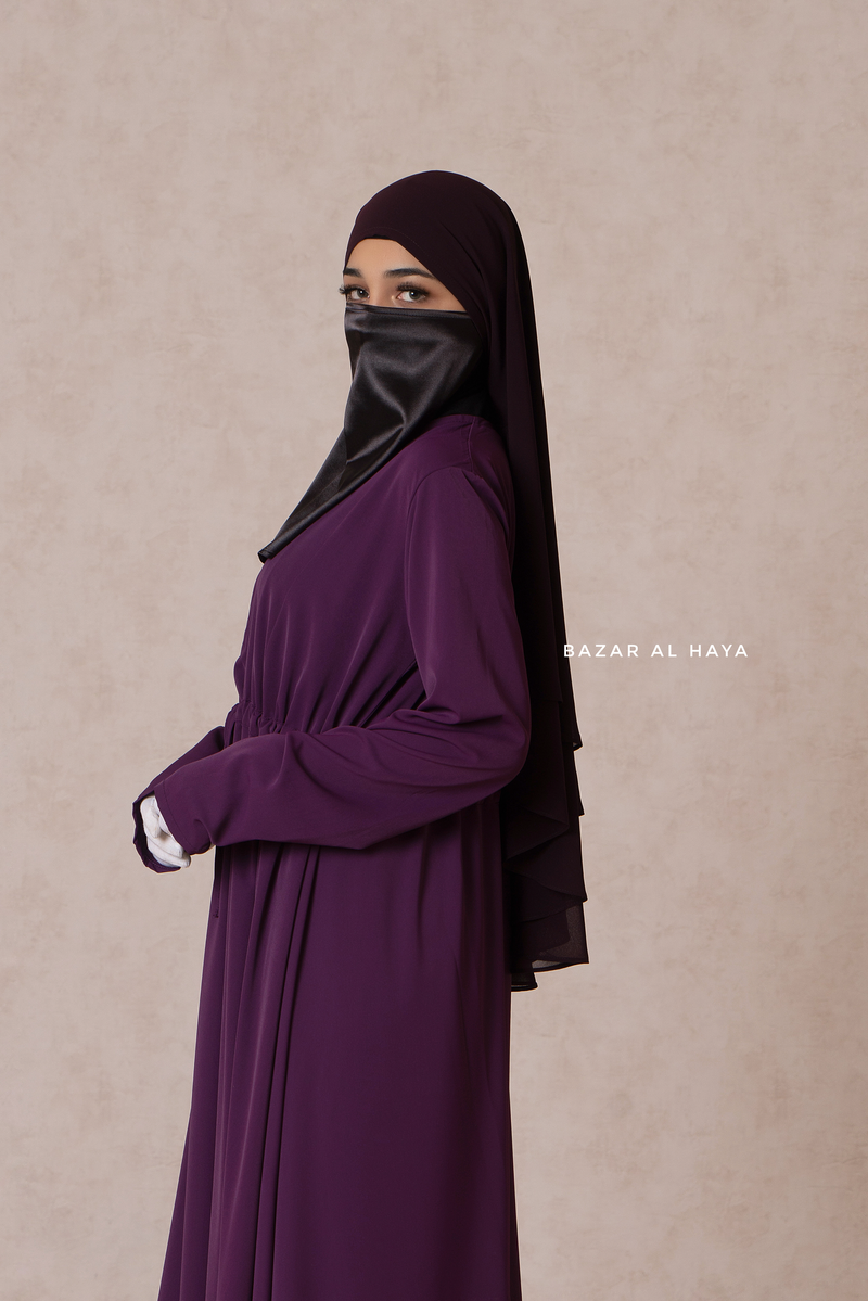 Purple Salam 3 Belted Abaya Dress - Front Zipper & Zipper Sleeves - Nida