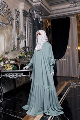 Badra Mint Butterfly Abaya With Flair Bottom & Zipper Sleeves - Silk Crepe