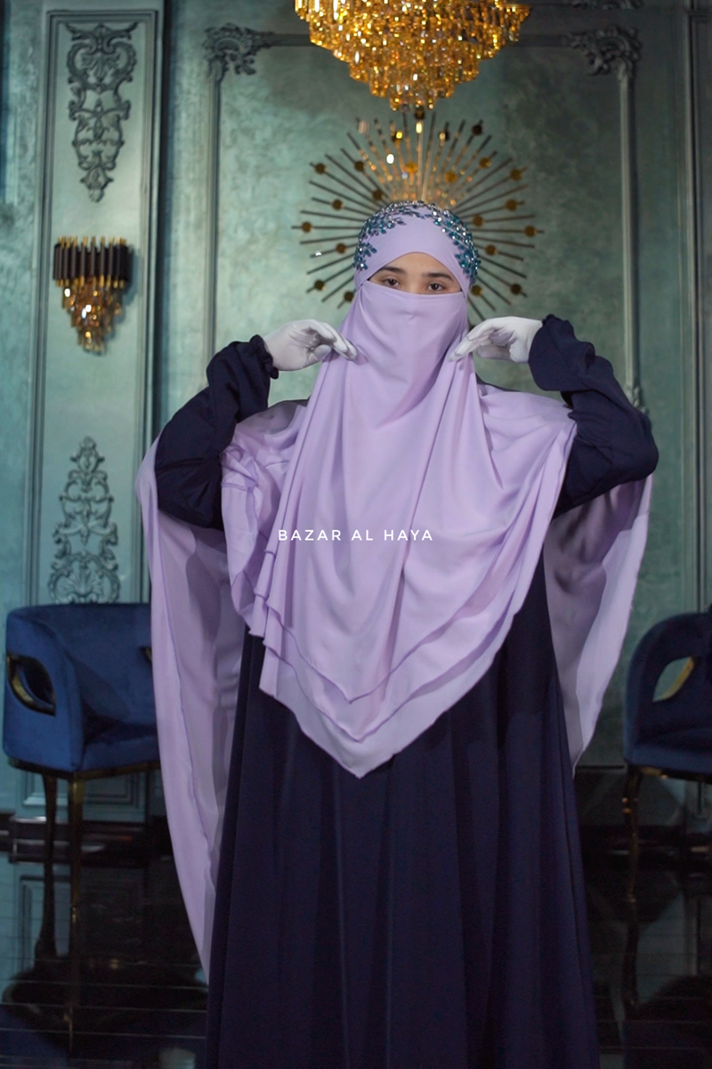 Lilac Aiza Three Layered Diamond Khimar - Premium Stretch