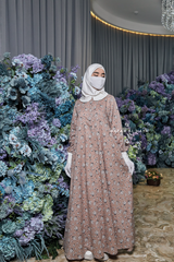 Kamila Taupe Floral Summer Abaya Dress With Belt - Breathable Quality Cotton