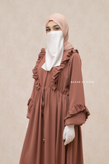 Afsah Cappuccino Ruffle Lightweight Summer Spring Abaya Dress - Soft Breathable Crepe Cotton