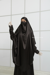 Black Latifa Two Piece Satin Jilbab With Skirt - Long & Loose