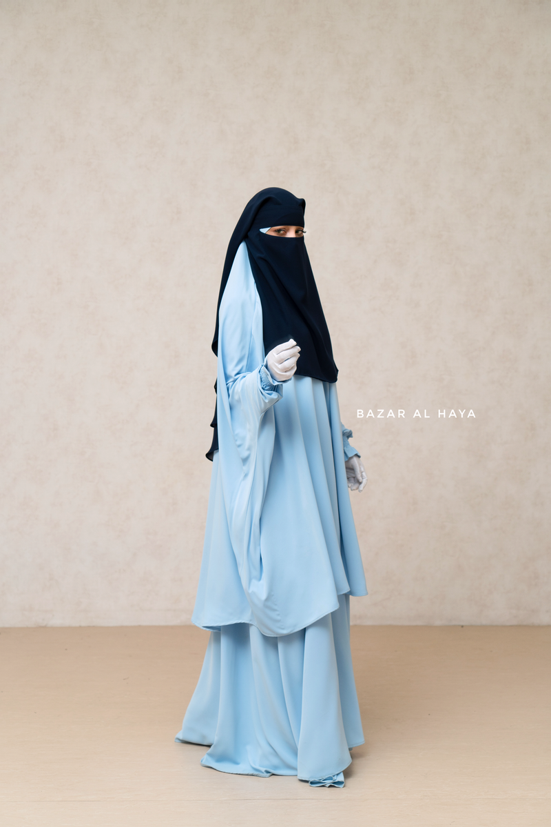 Dark Blue Two Layer Niqab - Premium Wool Chiffon - Medium