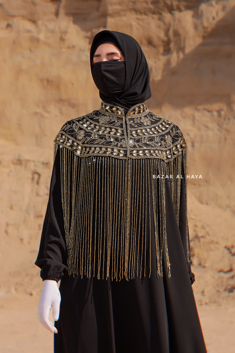 Gold & Black Bisser Collar Cape - Costume Jewelry Poncho