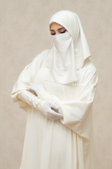 Badra Ivory Butterfly Abaya With Flair Bottom & Zipper Sleeves - Silk Crepe