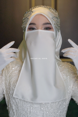 White Bridal Satin Half Niqab - Elegant & Modest Wedding Veil