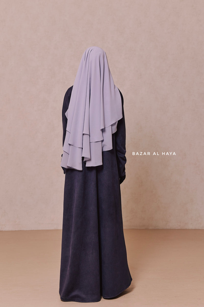 Naval Yamina Front & Sleeve Zipper Abaya Dress With Side Pockets - Textured Suede
