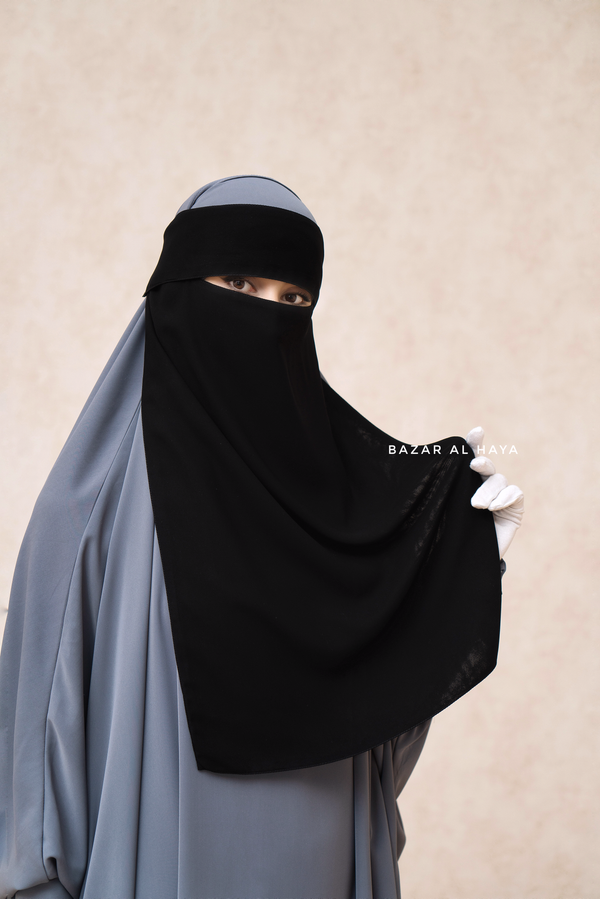 Black Flap Single Niqab - Super Breathable Veil - Medium & Large