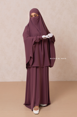 Yasmin Grape Two Piece Jilbab, Dress & Khimar - Long & Loose Style, Light Soft Breathable Fabric