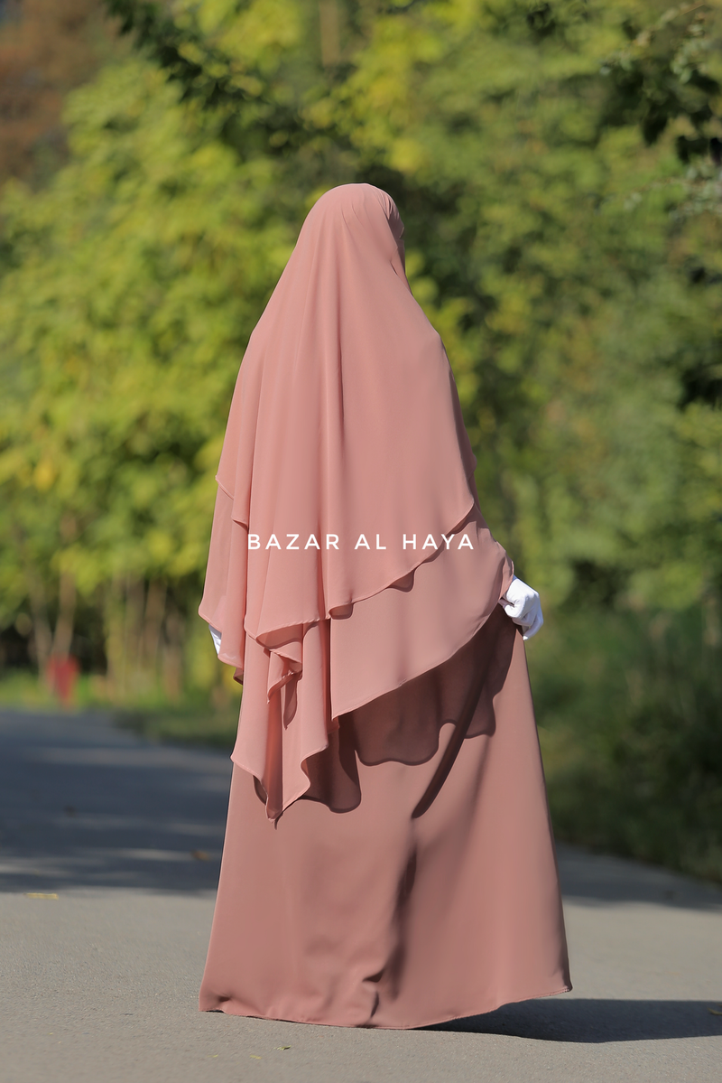 Pari Taupe Rose Two Layered Maxi Diamond Khimar - Crepe Chiffon