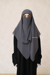 Square Scarf With Half Niqab Set in Grey - Super Breathable