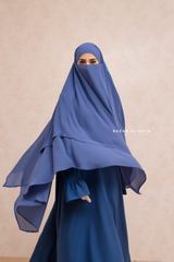 Slate Blue Pari Two Layered Maxi Diamond Khimar - Crepe Chiffon