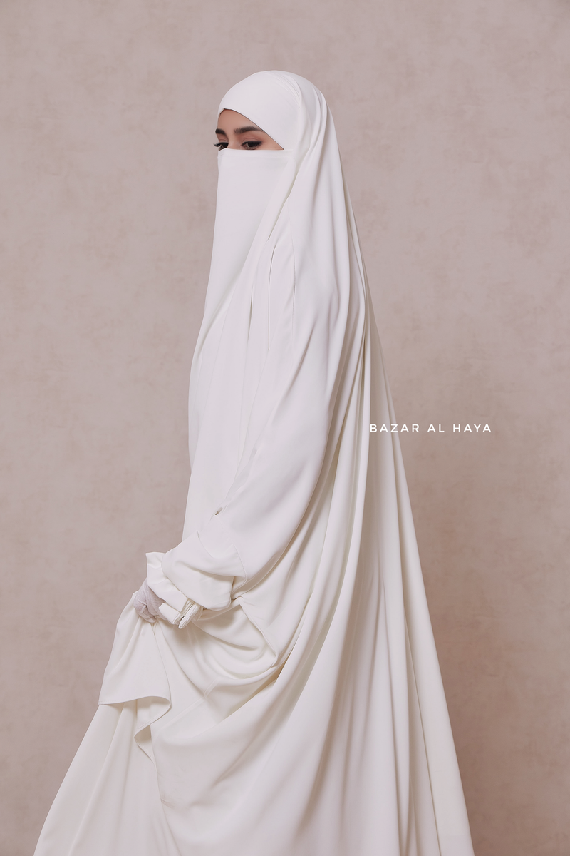 Ivory Jahida Two Piece Jilbab With Loose Pants Set - Skirt-Style Shalwar