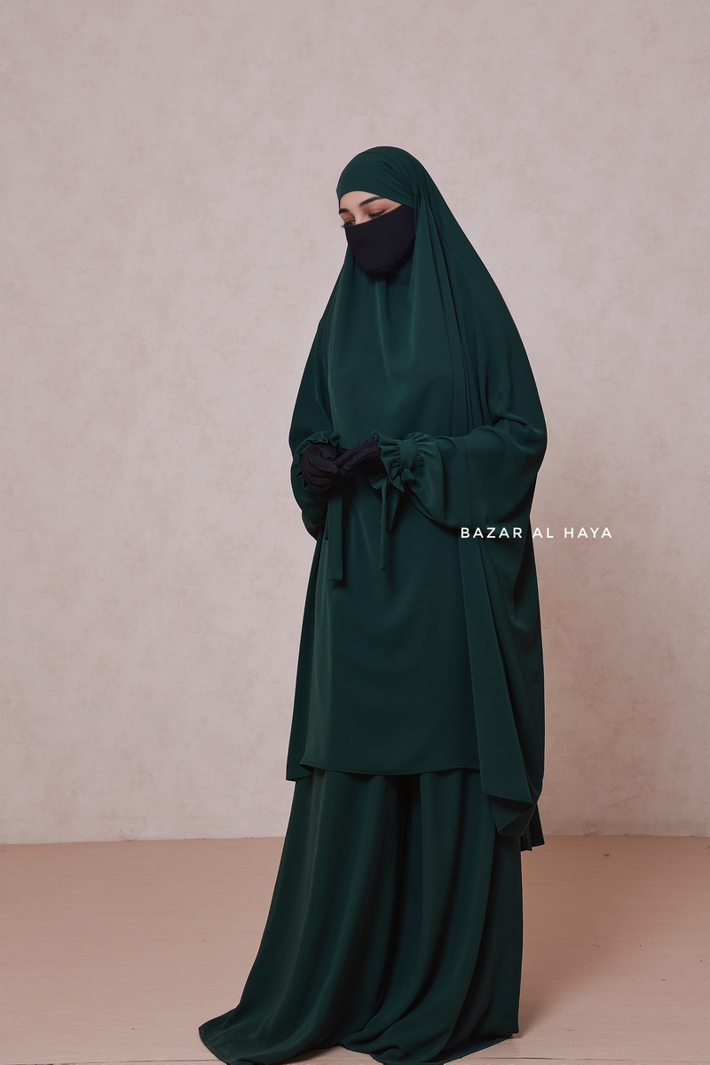 Emerald Jahida Two Piece Jilbab With Loose Pants Set - Skirt-Style Shalwar