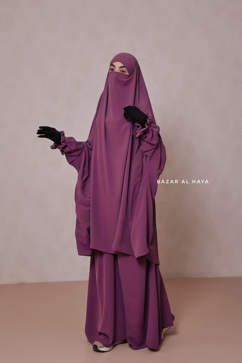 Grape Jahida Two Piece Jilbab With Loose Pants Set - Skirt-Style Shalwar