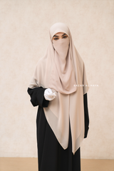 Creme Beige Square Scarf With Half Niqab Set - Super Breathable