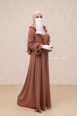 Afsah Cappuccino Ruffle Lightweight Summer Spring Abaya Dress - Soft Breathable Crepe Cotton