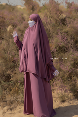 Yasmin Grape Two Piece Jilbab, Dress & Khimar - Long & Loose Style, Light Soft Breathable Fabric