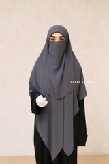 Grey Square Scarf With Half Niqab Set - Super Breathable