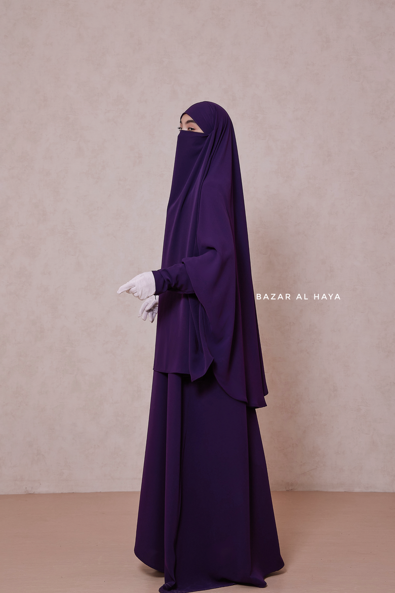 Purple Yasmin Two Piece Jilbab With Dress & Khimar - Loose Style & Light Soft Breathable