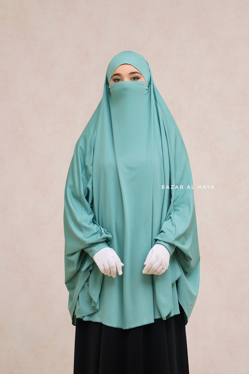 Mint Cotton Abida Khimar With Sleeves - Soft Cotton