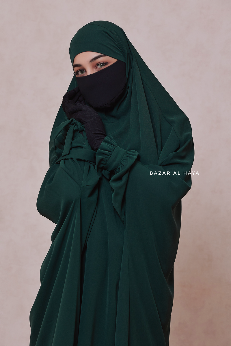 Emerald Jahida Two Piece Jilbab With Loose Pants Set - Skirt-Style Shalwar