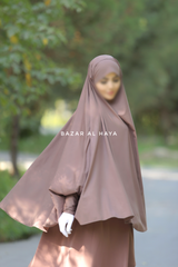 Coffee Cotton Abida Khimar With Sleeves - Soft Cotton