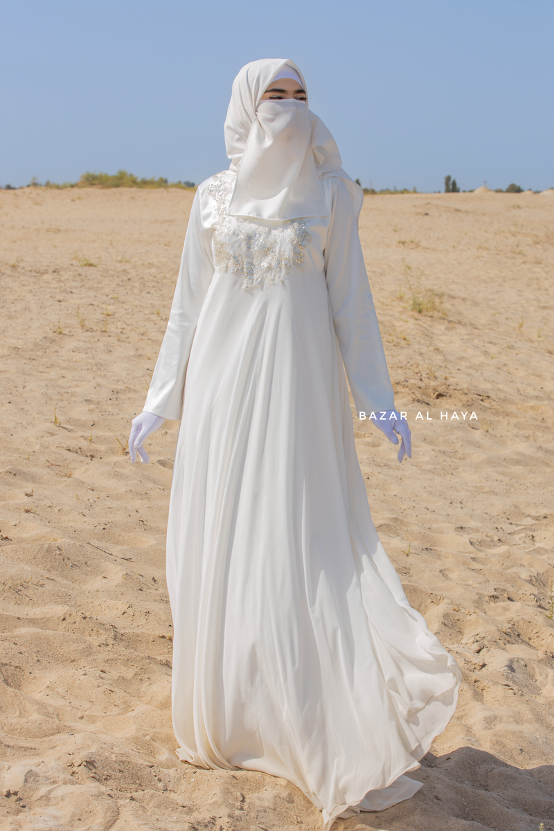 Zahra Bridal Gown Silk & Chiffon Abaya & Lace Cloak Set - Wedding Dress