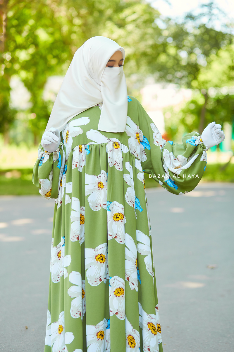 Kiwi Muna Loose Fit Summer Abaya Dress Viscose Cotton Daisy Flower Print