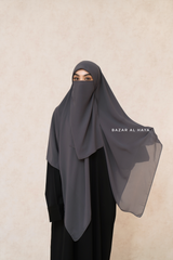 Grey Square Scarf With Half Niqab Set - Super Breathable