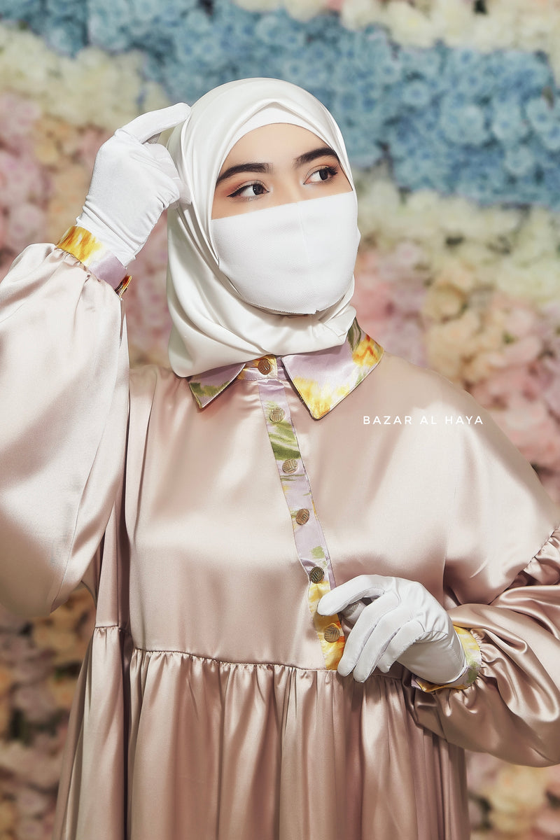 Nari Desert Gold Loose Fit Abaya Dress With Snap Buttons - Pure Silk