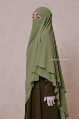 Light Olive Pari Two Layered Maxi Diamond Khimar - Crepe Chiffon