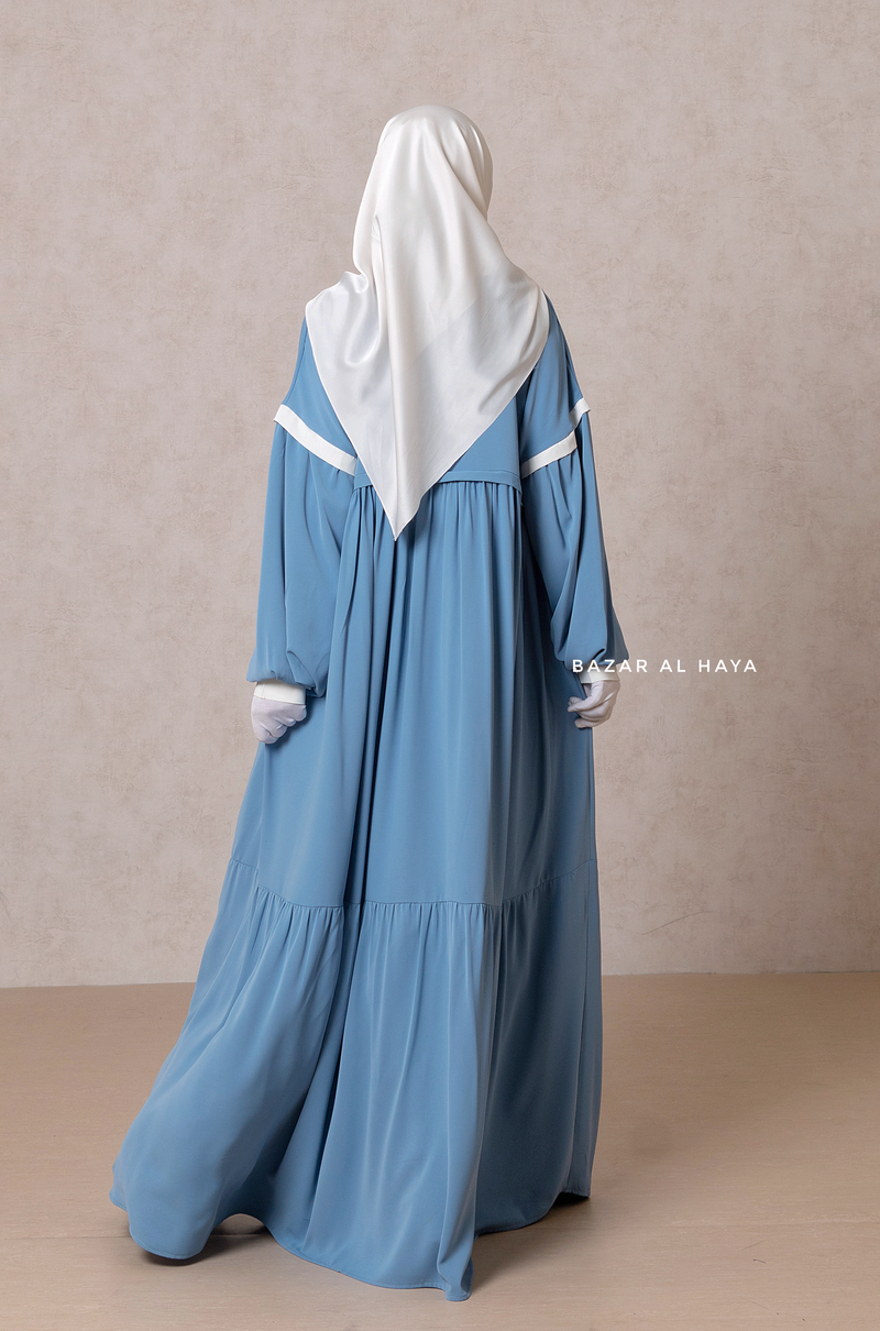 Mubina Sky Blue Tiered Abaya Dress - Loose & Wide In Nidha