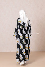 Muna Black Loose Fit Summer Abaya Dress - Viscose Cotton & Daisy Flower Print