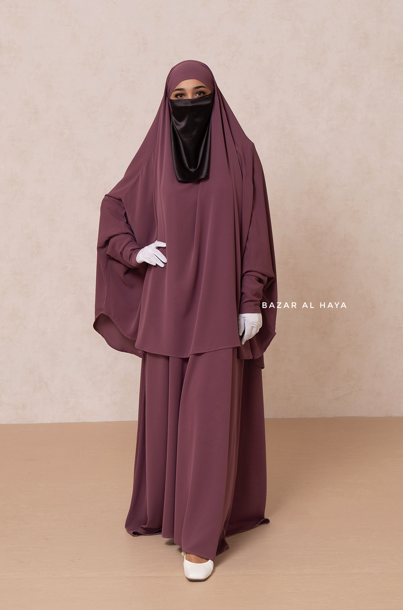 Yasmin Grape Two Piece Jilbab, Dress & Khimar - Long & Loose Style, Light Soft Breathable Fabric