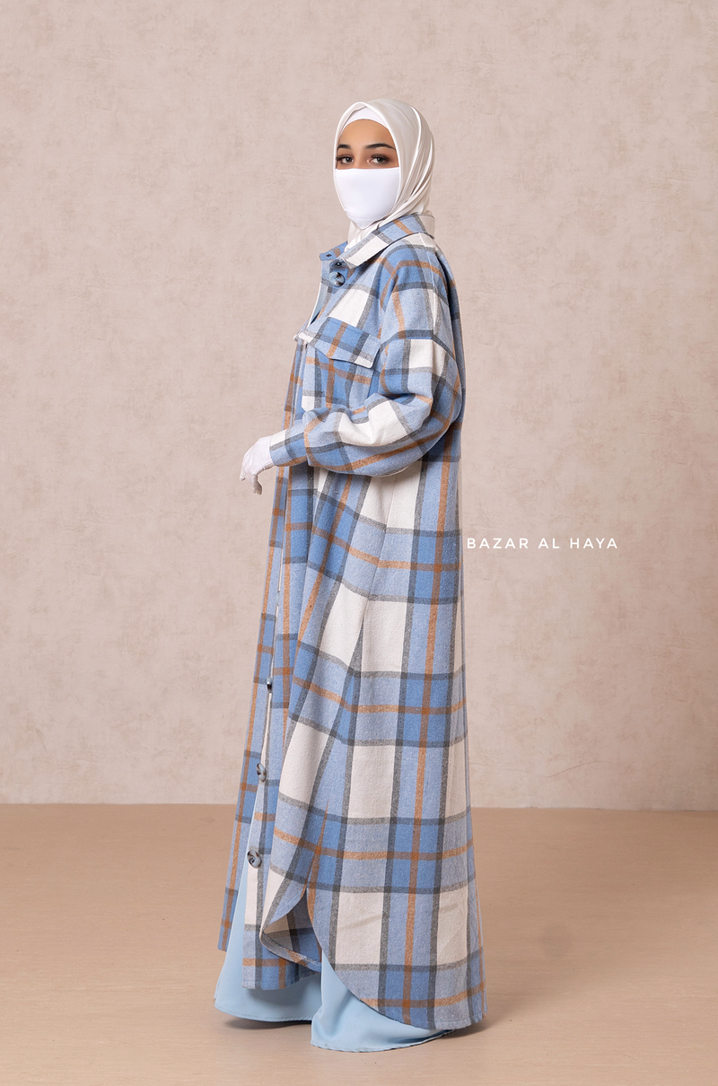 Blue Zada Plaid Shirt Dress In Cotton & Cashmere - Spring/Fall Outfit