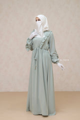 Afsah Mint Ruffle Lightweight Summer Spring Abaya Dress - Soft Breathable Crepe Cotton