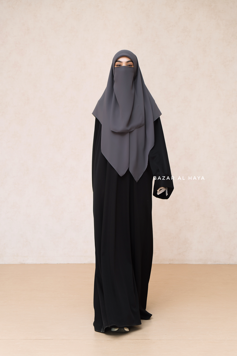 Square Scarf With Half Niqab Set in Grey - Super Breathable